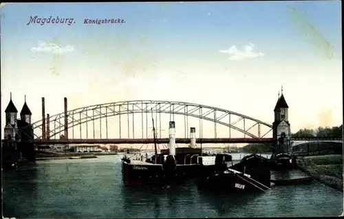 Ak Magdeburg an der Elbe, Dampfer passiert Königsbrücke
