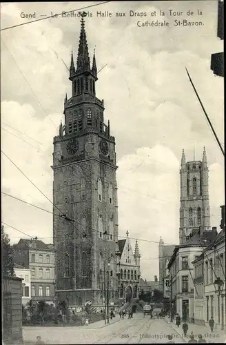 Ak Gand Gent Ostflandern, Le Beffroi la Halle aux Draps et la Tour de la Cathedrale St-Bavon