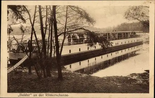 Ak Sacrow Potsdam, Kabinenschiff Baldur an der Römerschanze