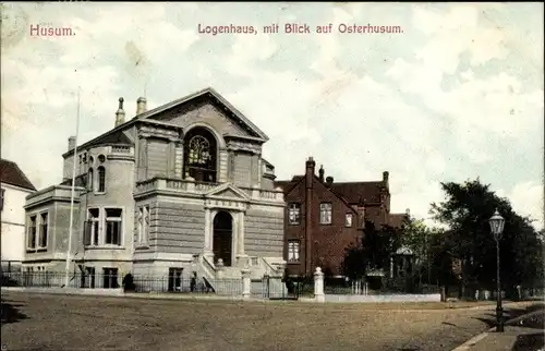 Ak Husum in Nordfriesland, Logenhaus mit Blick auf Osterhusum