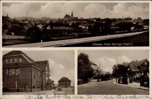 Ak Völksen Springe am Deister, Bahnhof, Blick auf den Ort