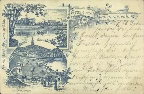 Litho Georgsmarienhütte in Niedersachsen, Parkanlage, Ortsansicht