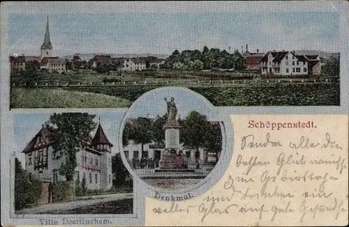 Ak Schöppenstedt in Niedersachsen, Villa Doettinchen, Denkmal, Blick auf den Ort