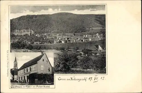 Ak Neckargerach in Baden Württemberg, Gasthaus zur Pfalz, Blick auf den Ort