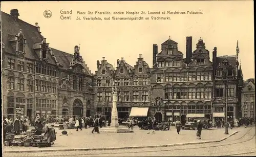 Ak Gand Gent Ostflandern, St. Veerleplein, oud Wenemaersgesticht en Vischmarkt