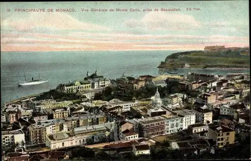 Ak Monaco, Vue generale de Monte Carlo, prise de Beausoleil