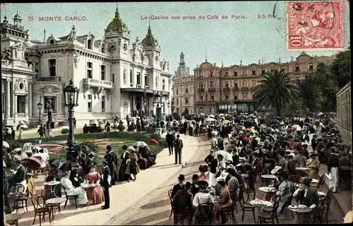Ak Monte Carlo Monaco, Le Casino vue prise du Café de Paris