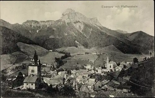 Ak Eisenerz Steiermark, Ort mit Pfaffenstein