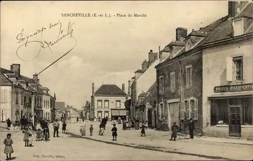 Ak Sancheville Eure-et-Loir, Place du Marché
