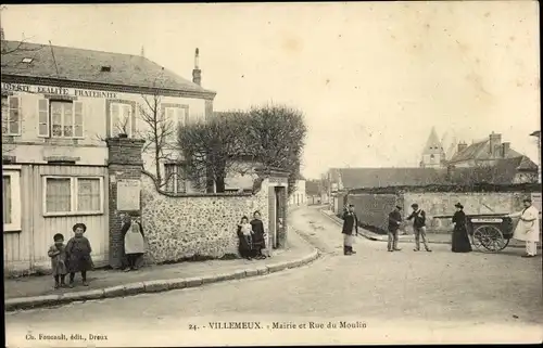 Ak Villemeux Eure et Loir, Mairie et Rue du Moulin