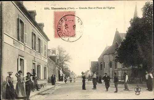 Ak Thaumiers Cher, Grande Rue et Place d'Eglise