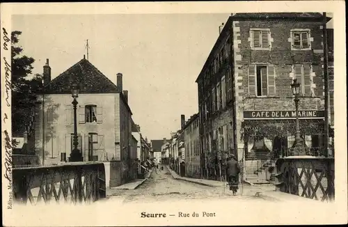 Ak Seurre Cote d'Or, Rue du Pont, Café de la Marine