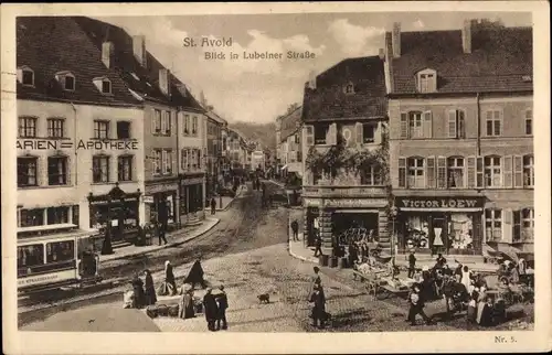 Ak St Avold Lothringen Moselle, Lubelner Straße, Geschäft Victor Loew, Apotheke