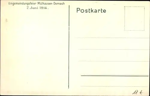 Künstler Ak Becker, Dornach Mulhouse Mülhausen Elsass Haut Rhin, Eingemeindungsfeier 1914, Sapeure