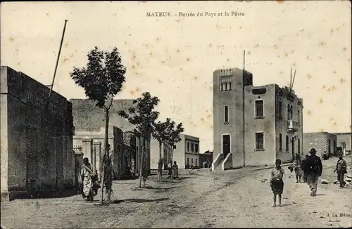 Ak Mateur Tunesien, Entree du Pays et la Poste, Straßenpartie, Postamt
