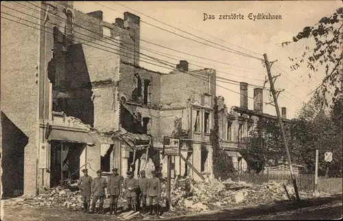 Ak Tschernyschewskoje Eydtkuhnen Ostpreußen, Kriegszerstörung 1. WK, Soldaten