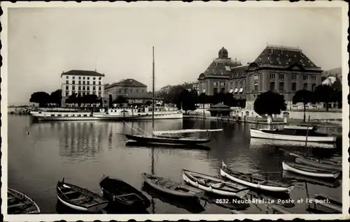 Ak Neuchâtel Neuenburg Stadt, La Poste et le port