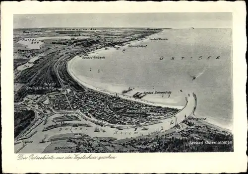 Landkarten Ak Warszów Świnoujście Osternothafen Swinemünde Pommern, Swinestrom, Ostsee