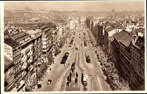 Ak Praha Prag Tschechien, Václavské náměstí, Wenzelsplatz, Straßenbahn
