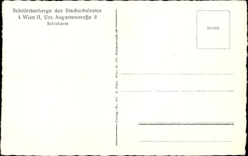 Ak Wien II. Leopoldstadt, Schülerherberge des Stadtschulrates, Unt. Augartenstraße 3, Schlafraum