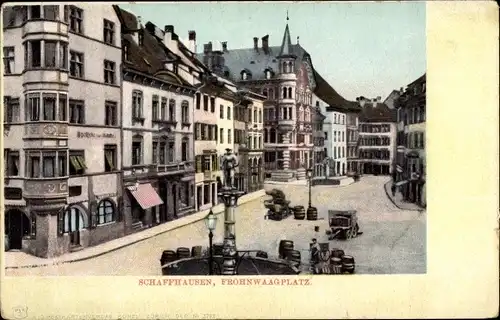 Ak Schaffhausen, Blick auf den Frohnwaagplatz,Denkmal