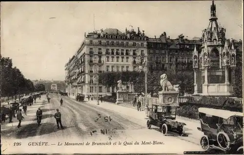 Ak Genève Genf Schweiz, Le Monument de Brunswick et le Quai du Mont Blanc