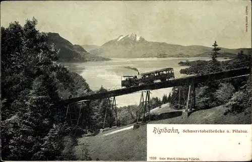 Ak Kanton Schwyz, Rigibahn, Schnurrtobelbrücke u. Pilatus