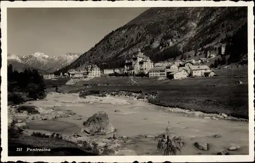 Ak Pontresina Kanton Graubünden Schweiz, Uferpartie am Bach, Ort