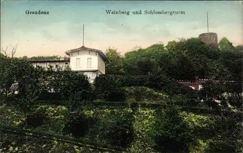 Ak Grudziądz Graudenz Westpreußen, Weinberg und Schlossbergturm