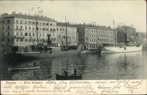 Ak Rijeka Fiume Kroatien, Riva Szapary, Dampfer, Frachtschiff