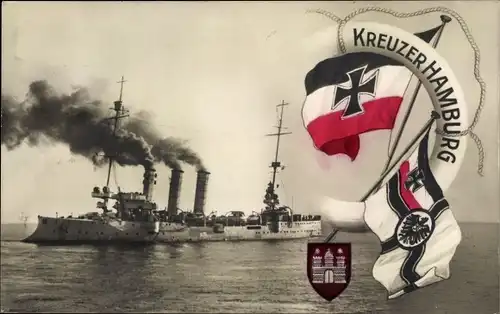 Wappen Ak Deutsches Kriegsschiff, SMS Hamburg, Kleiner Kreuzer, Kaiserliche Marine
