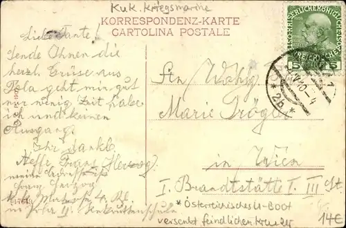 Ak Österreichisches U Boot versenkt feindlichen Kreuzer