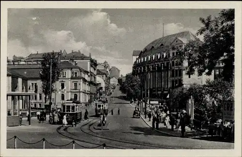 Ak Plauen im Vogtland, Bahnhofstraße, Straßenbahn,
