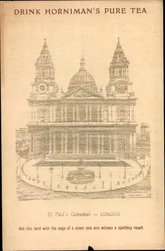Ak London City, St Paul's Cathedral and Ludgate Hill, Drink Horniman's Pure Tea