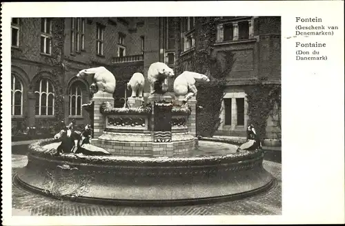 Ak La Haye Den Haag Südholland Niederlande, Palais de la Paix, Fontein (Geschenk van Denemarken)