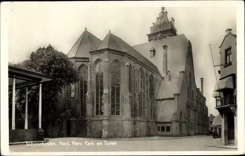 Ak Schoonhoven Südholland Niederlande, Ned. Herv. Kerk en Toren