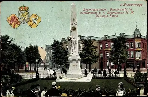 Ak 's Gravenhage Den Haag Südholland, Regentesse-plein, Gedenknaald H.M. Koningin Emma