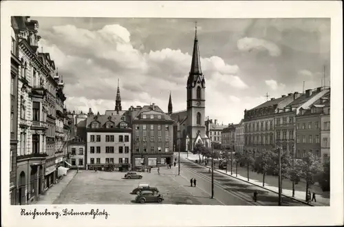 Ak Liberec Reichenberg in Böhmen, Bismarckplatz mit Erzdekanalkirche