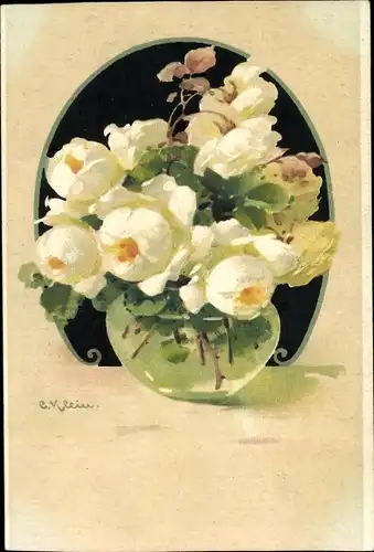 Künstler Ak Klein, Catharina, Weiße Rosen in einer Vase