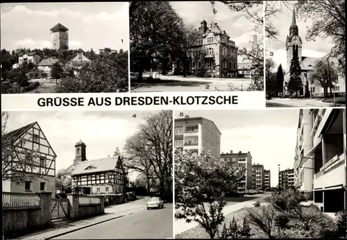 Ak Dresden Nord Klotzsche, Teilansicht mit Wasserturm, Rathaus, Christuskirche, Neubaugebiet