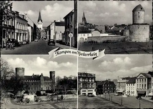 Ak Kempen am Niederrhein, Straße, Kirche, Platz, Burg, Stadtmauer