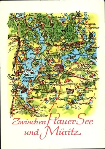 Landkarten Ak Malchow in Mecklenburg, Zwischen Plauer See und Müritz