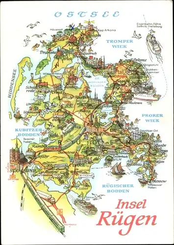 Landkarten Ak Bergen auf der Insel Rügen, Hiddensee, Stralsund