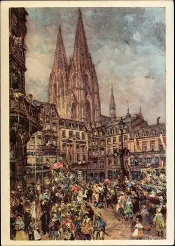 Ganzsachen Künstler Ak Köln am Rhein, Karneval, Festumzug, Dom