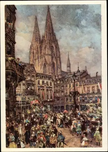 Ganzsachen Künstler Ak Köln am Rhein, Karneval, Festumzug, Dom