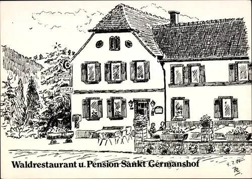 Künstler Ak Sankt Germanshof Bobenthal, Waldrestaurant und Pension, Außenansicht