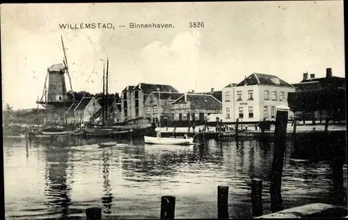 Ak Willemstad Nordbrabant Niederlande, Binnenhaven, Molen