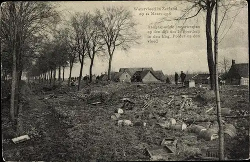 Ak Zeeland Niederlande, Watersnood 1906, Boerderij in den Eng. Polder