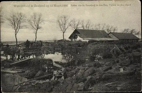 Ak Zeeland Niederlande, Watervloed 1906, Ruine der le Boerderij in den Eng. Polder
