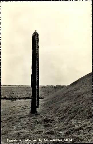 Ak Schokland Noordoostpolder Flevoland, Peilschaal bij het vroegere eiland